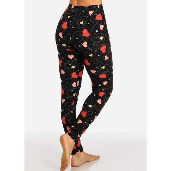 LEGGINGS DEPOT Red Heart Print Yoga Band Full Length Leggings Size 2-10 NWT - Picture 3 of 3